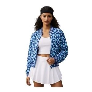 FP Movement NWT Top Seed Printed Tennis Jacket Medium Indigo Blue Floral Cropped